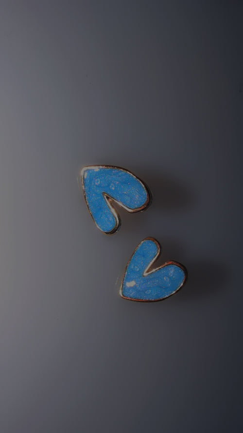 Blue & Gold Heart Earrings